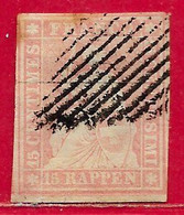 Suisse N°28c 15r Rose (fil De Soie Vert & Papier Mince) 1854-62 O - Gebraucht