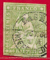 Suisse N°30 40r Vert (fil De Soie Vert, Papier épais) 1854-62 (BASEL OCT. 66) O - Gebraucht