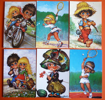 CHILDREN ART HUMOROUS CARDS - LOT OF 6 POSTCARDS - Tarjetas Humorísticas