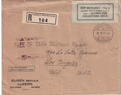 SUISSE 1927 LETTRE RECOMMANDEE DE ZURICH AVEC CACHETY ARRIVEE LOS ANGELES - Andere & Zonder Classificatie