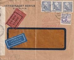 Suède Lettre Par Exprès Censurée Pour La Suisse 1941 - 1930- ... Francobolli In Bobina II