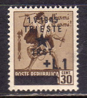 OCCUPAZIONE JUGOSLAVA TRIESTE 1945 TAMBURINI SOPRASTAMPATO SURCHARGED LIRE 1 SU CENT. 30c  MNH - Joegoslavische Bez.: Fiume