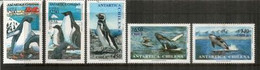 Pingouin Adélie,Pingouin De Magellan,Baleine à Bosse,Orque,etc.  5 Timbres Neufs ** Du Chili (Antarctique Chilien) - Antarktischen Tierwelt