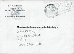1994 - Tribunal De Grande Instance De Tours En Franchise - Cachet Linéaire "SERVICE DE LA JUSTICE-CLOS PAR NECESSITE" - Burgerlijke Brieven Zonder Portkosten