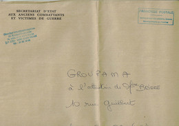 Lettre De Service  Secrétariat Aux Anciens Combattants - Cachet De Franchise Postale  Service Des Pensions, Secours… - Civil Frank Covers