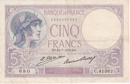 BILLETE DE FRANCIA DE 5 FRANCS DEL 24-7-1930 VIOLET  (BANKNOTE) - 5 F 1917-1940 ''Violet''