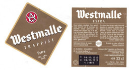 Bier Etiket Bière Trappist Westmalle Extra 33 Cl - Brouwerij Der Trappisten Van Westmalle, Malle Front + Back - Beer