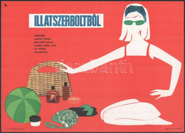 1964 Villamosplakát: Illatszerboltból Napolajat, Napozó Krémet és Minden Strandcikket, 33,5×24 Cm - Andere & Zonder Classificatie