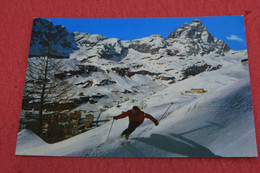 Aosta Cervinia Il Monte Cervino Matterhorn Campo Sci Con Sciatore 1977 - Other & Unclassified