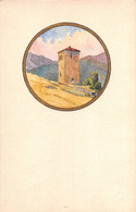 02795 "TORRE DI VEDETTA - CARTONC. CON DISEGNO ORIG. IN ACQUERELLI ED INCHIOSTRO ORO" - Aquarel