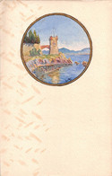 02796 "TORRE DI VEDETTA - CARTONC. CON DISEGNO ORIG. IN ACQUERELLI ED INCHIOSTRO ORO" - Acuarelas