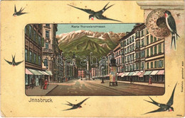 T4 Innsbruck (Tirol), Maria-Theresienstrasse / Street View. Art Nouveau, Emb. Litho Frame With Swallows + "K.u.K. Reserv - Non Classificati