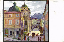 T2/T3 1915 Salzburg, Dreifaltigkeitskirche Und Sauterbogen / Church, Passageway, Künstlerpostkarte "Kollektion Kerber" N - Non Classificati