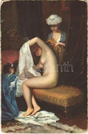 ** T3 Am Morgen / Erotic Nude Lady Art Postcard. Stengel S: Fragonard (kopott Sarkak / Worn Corners) - Ohne Zuordnung