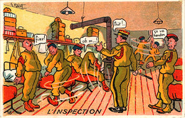 L'inspection Dans Une Chambrée D'infanterie. Dessin De G. Petiet - Umoristiche