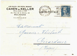 MULHOUSE Haut Rhin Carte Postale Commerciale Entête CAHEN KELLER 40c Jacquard Yv 295 Ob Meca Universal 1934 Dest Vosges - Cartas