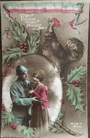 Cpa De 1916 - éd JK 9133/3 (GB 1916), Bonne Année, Fantaisie, Couple, Miltaria, Coq,houx, Bannière Tricolore, écrite - Croix-Rouge