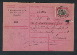 PERFIN / PERFO Ontvangkaart Verzonden Van BRUSSEL Naar LESSINES Met Firmaperforatie J.V. , Staat Zie 3 Scans ! LOT 232 - 1909-34