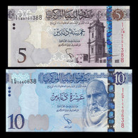 Libia Libya Set 2 Banknotes 5 10 Dinars 2015 (2016) Pick 81 82 SC UNC - Libya