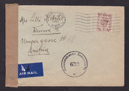 UK: Airmail Cover To Austria, 1947, 1 Stamp, King George VI, KGVI, Censored, Censor Label & Cancel (damaged) - Covers & Documents