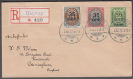 1912. DANMARK. 35 øre Surcharge. Complete Set On Beautiful Small REGISTERED Cover To ... (Michel 60-62) - JF418735 - Storia Postale