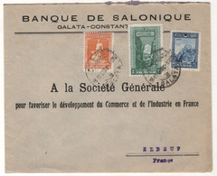 BANQUE DE SALONIQUE GALATA CONSTANTINOPLE TO FRANCE,ELBEUF  1929  COVER - Briefe U. Dokumente