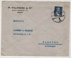 P.FILINESI & CO, SMYRNE,IZMIR TO GERMANY, HAMBURG COVER - Lettres & Documents