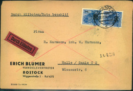 1954, Eilbrief Von ROSTOCK Mit Senkr. Paar FJP 50 Auf 60 Pfg.. - Michel 441 (2) - Cartas & Documentos