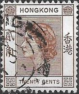 HONG KONG 1954 Queen Elizabeth - 20c - Brown FU - Gebraucht