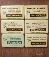 LOT DE 6 MINIS SAVONS PALMOLIVE AVEC PUBLICITES D'HOTELS - Kosmetika