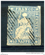 Suisse  :  Yv  27b  (o)   Papier Moyen ,  Fil Vert , Variété Dans Le Cadre  ,    N2 - Gebraucht