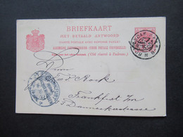 Niederlande 1901 Ganzsache Doppelkarte P 26 Fragekarte Gestempelt Amsterdam Und Frankfurt Main Sachsenhausen - Brieven En Documenten