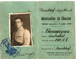 AUTORISITION DE CHASSER .150EM RI . DUSSELDORF . 1924 - Historische Documenten