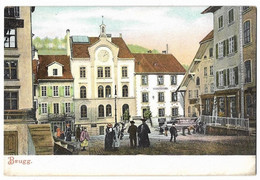 BRUGG: Belebter Platz Mit Uhrmacher Und Velogeschäft ~1910 - Brugg