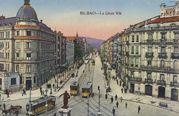 Bilbao La Gran Via Tram Tranvia  Banco De Vizcaya Vino Penedo Castaneira Alvarez Y Levenfeld - Vizcaya (Bilbao)