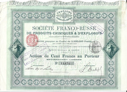 Action De Cent Francs Au Porteur Franco Russe De Produits Chimiques & D'explosifs (1895) - Rusland