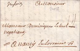 24058# NISMES Lenain 2A L2A LETTRE Datée Du 3 Décembre 1738 NIMES GARD Pour NANCY MEURTHE LORRAINE - 1701-1800: Précurseurs XVIII