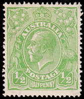 Australia 1918-23 MH Sc #60 1/2p George V Green Variety - Mint Stamps