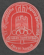 Berlin 1936 Olympics Olympic GAMES / Germany BELL EAGLE - MH - LABEL CINDERELLA VIGNETTE / Nazi Coat Of Arms - Sommer 1936: Berlin