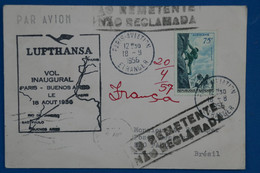 R17 FRANCE BELLE LETTRE 1956 IER VOL PARIS BUENOS AIRES BRESIL + LUFTHANSA + AFFRANCHISSEMENT INTERESSANT - 1927-1959 Storia Postale