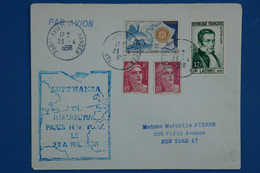 R17 FRANCE BELLE LETTRE 1956 IER VOL PARIS NEW YORK + LUFTHANSA + AFFRANCHISSEMENT INTERESSANT - 1927-1959 Briefe & Dokumente