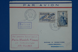 R18 FRANCE BELLE LETTRE  1954 IER VOL AIR FRANCE PARIS VIENNE+ AFFRANCHISSEMENT PLAISANT - 1927-1959 Cartas & Documentos