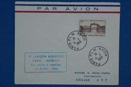 R18 FRANCE BELLE LETTRE  1953 IER VOL AIR   PARIS ABIDJAN+ AFFRANCHISSEMENT PLAISANT - 1927-1959 Cartas & Documentos