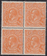 Australia 1931-36 MNH Sc #113 1/2p George V Orange Block Of 4 - Neufs