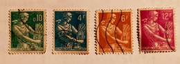 561/TIM - 4 Timbres Moissonneuse - 1 Préoblitéré - 3 Oblitérés - 1957-1959 Mietitrice