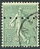 France YT0130 - Type Semeuse Lignée - 15 C Grey-green Used Perforated Stamp - Type I - 1903-06 - FRA0130U6 - 1903-60 Semeuse Lignée