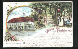 Lithographie Berlin-Pankow, Gasthaus R. Linder, Garten - Pankow