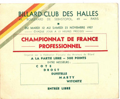 BILLARD CLUB DES HALLES . CHAMPIONNAT FRANCE PRO . 1957 - Billares