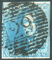 N°2 - Epaulette 20 Centimes Bleue, TB Margée, Obl. P.29 COURTRAY centrale Et Nette. - TB - 17914 - 1849 Epauletten