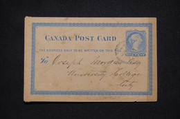 CANADA - Entier Postal Avec Repiquage Au Dos ( Général Express Office ), Voyagé En 1878  - L 96863 - 1860-1899 Règne De Victoria